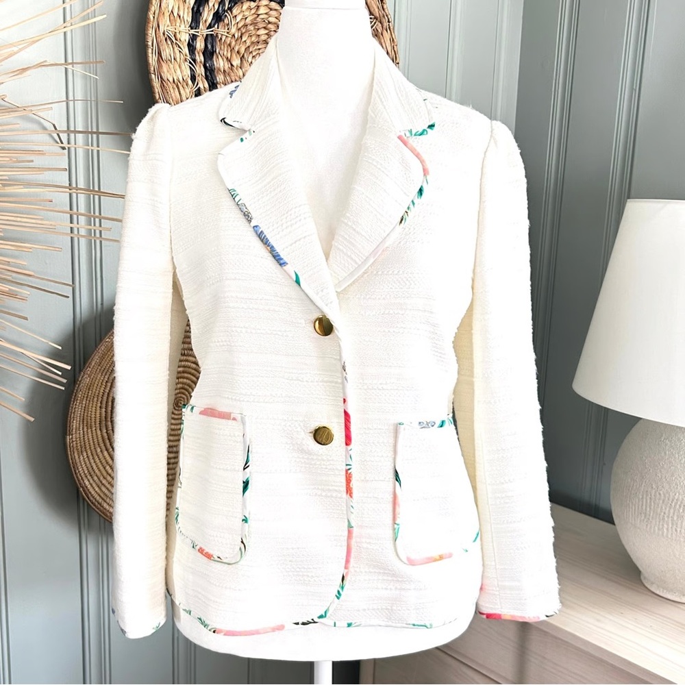 Kate Spade White Blazer with Floral Trim